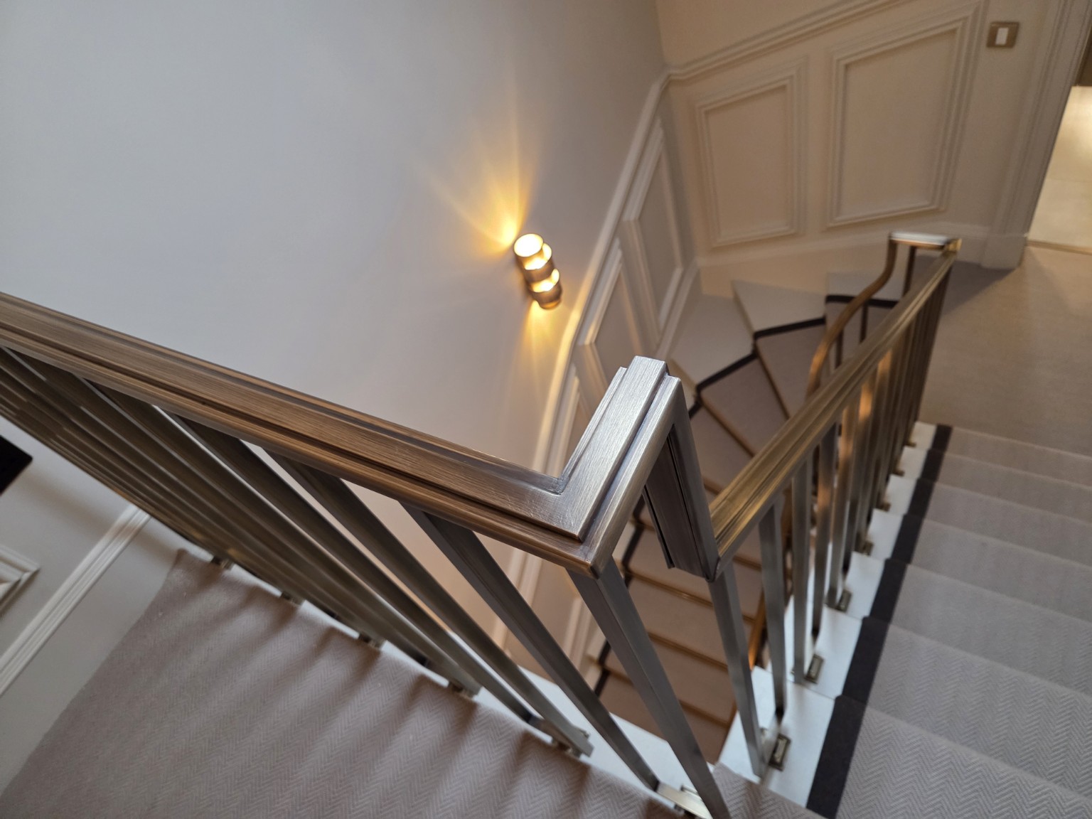 Detail of a fabricated staircase handrail and balustrade